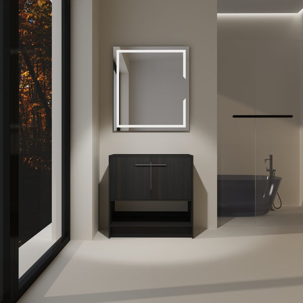 English Elm 36" Freestanding Bathroom Vanity with 2 Doors and Open Shelf, Modern Ergonomic Plywood Cabinet Dark Oak W1972P268401
