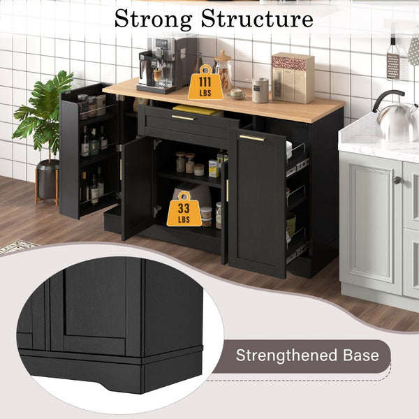 English Elm Trexm Multifunctional Sideboard with Pull Out Bottle Rack Adjustable Shelves Kitchen Storage Black XW000026AAB