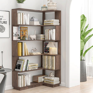 English Elm 90cm L-shaped Corner Bookcase Five Tier Mdf Open Shelving Unit for Home Office W2899P444161