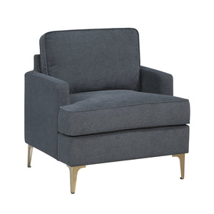 English Elm Modern Comfort Accent Chair with Chenille Upholstery, Brushed Gold Metal Legs, Durable Plywood Frame Dark Gray 29 L x 23 W x 26 H B011P308021