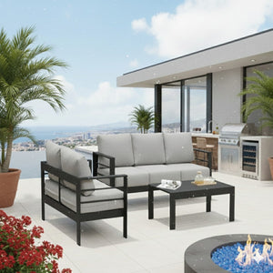 English Elm 3-piece Outdoor Aluminum Conversation Set with Deep Cushions and Wpc Coffee Table Light Gray B082S00099