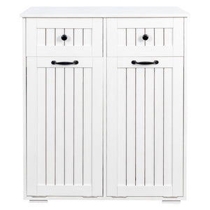 English Elm Laundry Sorting Cabinet with Two Hamper Bags Two Drawers and Melamine Finish W331P373959