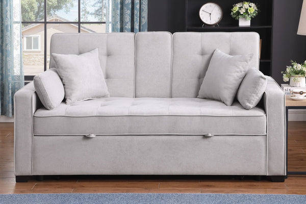 English Elm Corrado Woven Fabric Sleeper Loveseat with Console Cup Holders and Charging Ports Light Gray B2749S00243