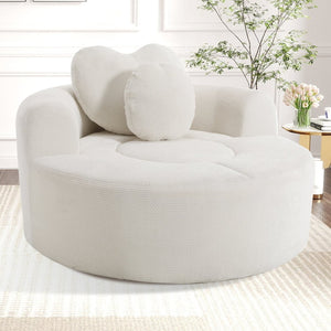 English Elm Round Cloud Sofa Bed Waffle Fabric Memory Foam Convertible Couch for Small Space Living Beige W3224P491994