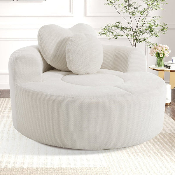 English Elm Round Cloud Sofa Bed Waffle Fabric Memory Foam Convertible Couch for Small Space Living Beige W3224P491994
