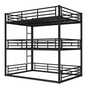 English Elm Twin Triple Metal Bunk Bed Matte Powder Coated Frame with Full Safety Guardrails Black W1580S00580