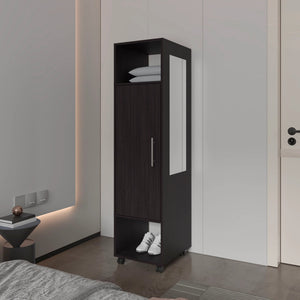 English Elm Wenge 1-Door Wardrobe with Mirror and Open Shelves, Melamine Closet for Stylish Organized Bedrooms B062P227645