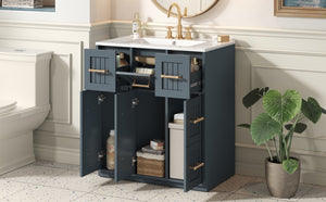 English Elm 30inch Bathroom Vanity with Undermount Sink, Tip-Out Tray, Soft-Close Doors, Spacious Drawers & Handles Blue N710P331580C