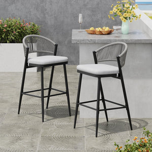 English Elm Christopher Knight Home® - Outdoor 30.25" Barstool Set Of 2 - Stylish Metal Frame & Pe Rattan Backrest For Patio Comfort N772P245120B