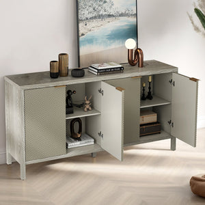 English Elm Sideboard Champagne 59" Modern Wood Buffet Cabinet with 4 Doors, Adjustable Shelves, 220lb Top Capacity W757P203146
