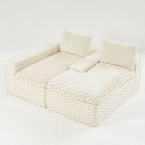 English Elm White Turtle Velvet Convertible Sofa: Stylish L-Shape Twin-Seat With Left Chaise For Cozy Lounging W3371S00037-GIGA