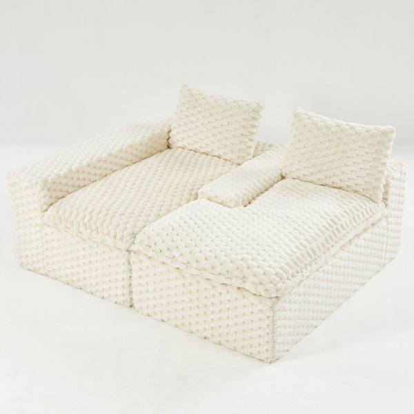 English Elm White Turtle Velvet Convertible Sofa: Stylish L-Shape Twin-Seat With Left Chaise For Cozy Lounging W3371S00037-GIGA