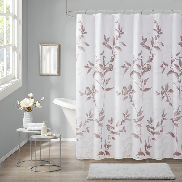 JLA Home Madison Park - Burnout Botanical Shower Curtain with Textured Burnout Detail, Water-Resistant, Machine Washable Elegance Mauve MP70-6630