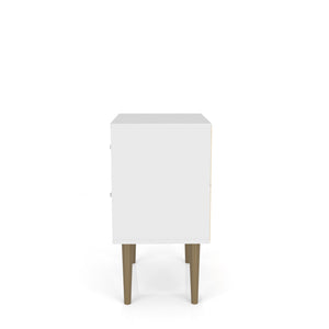 English Elm Liberty 18" Nightstand with 2 Drawers, Aqua Accent, Solid Wood Legs, Modern Handles, Compact Storage Natural+White B365P398501