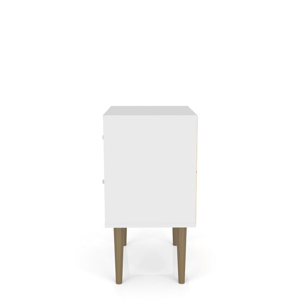 English Elm Liberty 18" Nightstand with 2 Drawers, Aqua Accent, Solid Wood Legs, Modern Handles, Compact Storage Natural+White B365P398501