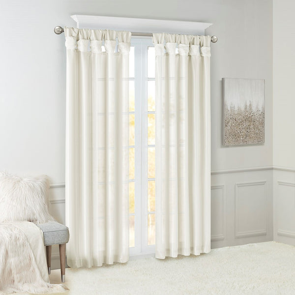 English Elm Twist Faux Silk Lined Window Curtain Panel with Twist Tab Top for Privacy and Luxe Sheen, 50x120 White 2.95 L x 10.04 W x 10.24 H B03598110