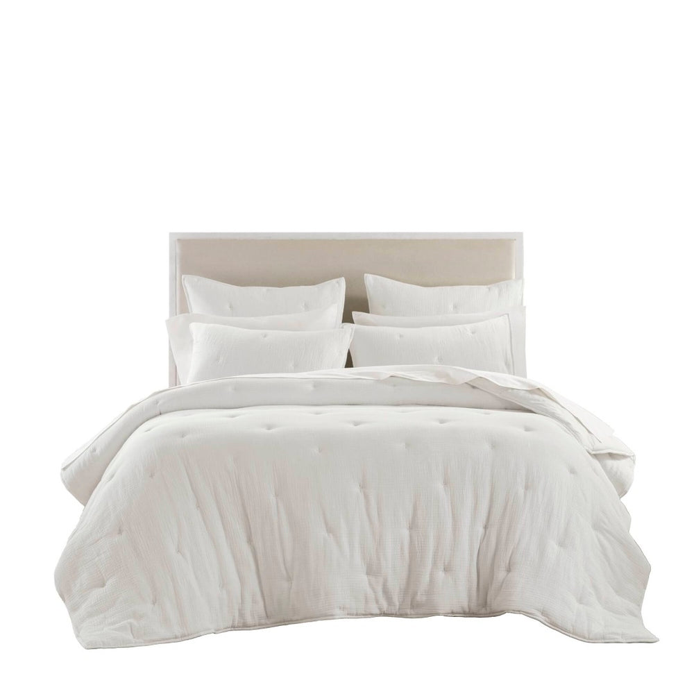 English Elm 3-piece King Cotton Muslin Quilt Set Crinkle Texture Embroidered Farmhouse Bedding B035P408348