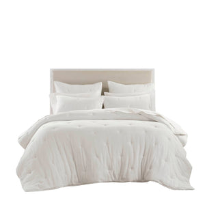 English Elm 3-piece King Cotton Muslin Quilt Set Crinkle Texture Embroidered Farmhouse Bedding B035P408348