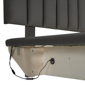 English Elm Queen Upholstered Floating Bed with LED Lighting, Hydraulic Lift, 4 Storage Drawers, Velvet Luxury Gray SF000132AAE