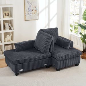 English Elm Fluffy Corduroy Convertible Loveseat Modular Lounge Chair for Bedroom or Apartment Dark Gray W3705S00017