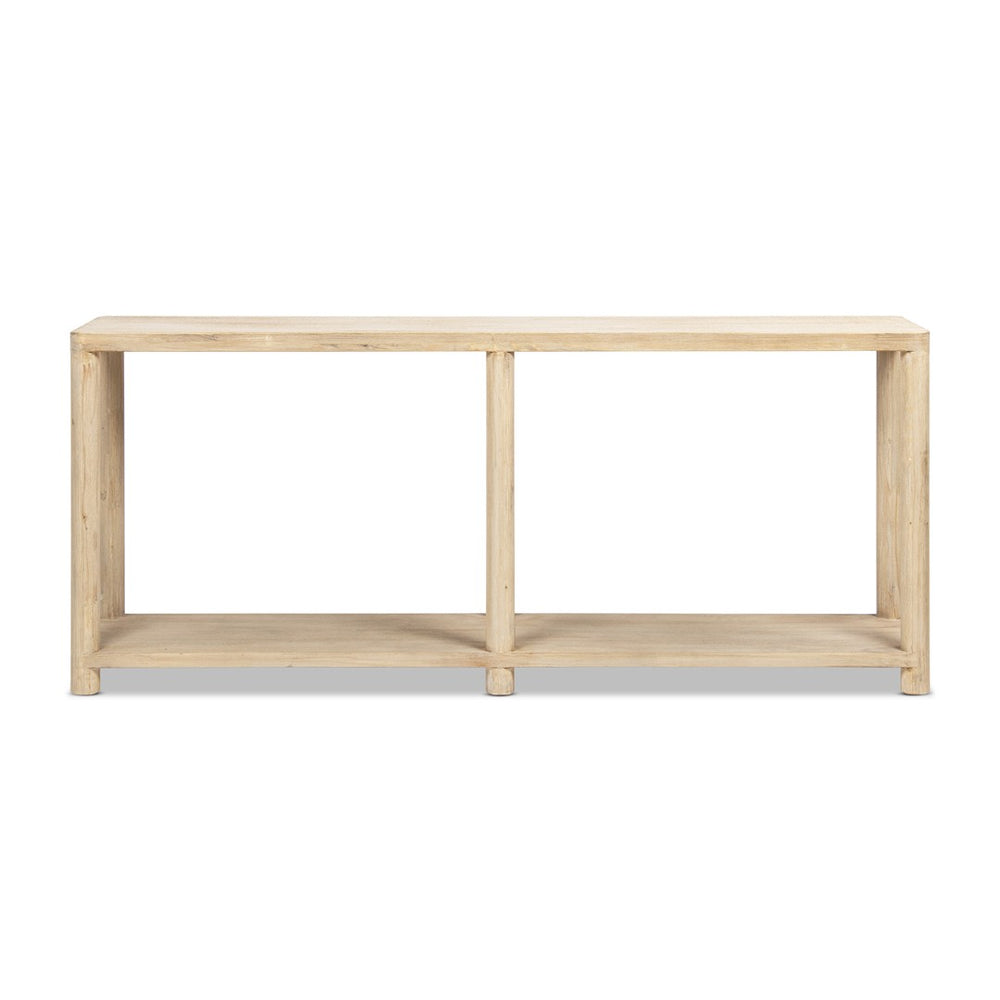 English Elm Milo Reclaimed Pine Entryway Console Table with Open Shelf and Cerused Finish B2719P485496