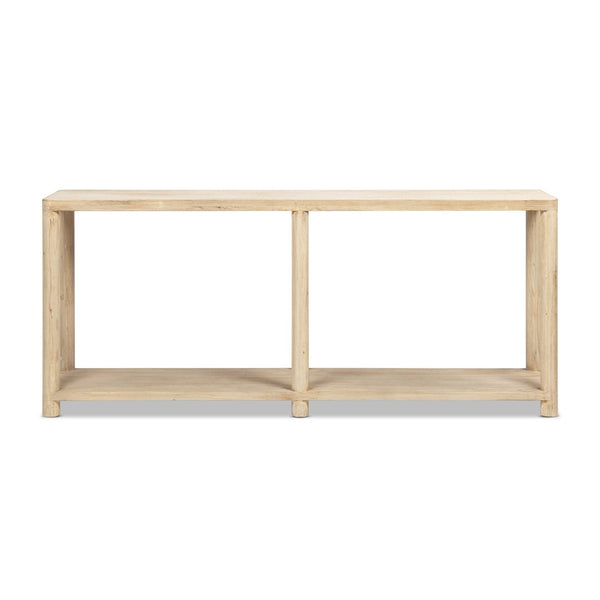 English Elm Milo Reclaimed Pine Entryway Console Table with Open Shelf and Cerused Finish B2719P485496