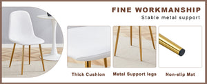 English Elm Table and Chair Set Adjustable Height Mdf Wood Grain Top with Four Linen Dining Chairs Golden+White W1151S03784