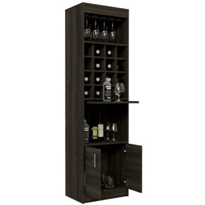 English Elm Illinois Bar Cabinet with 16 Bottle Cubbies, Glass Rack for 8, Cabinet & Open Shelf — Stylish, Ergonomic Storage B128S00031
