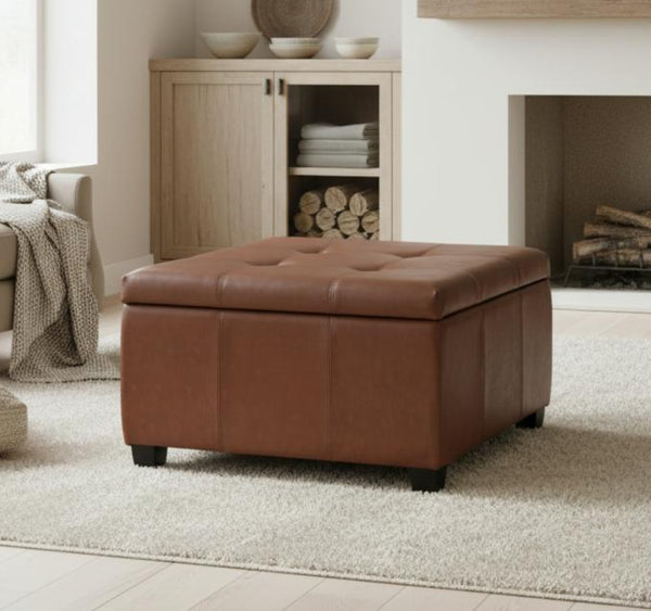 English Elm Richmond Faux Leather Lift Top Storage Ottoman with Mid Century Rosewood Legs N767P360604C