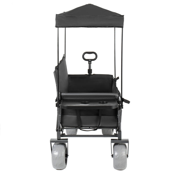 English Elm 3-in-1 Collapsible Wagon with Canopy Bench Tabletop and All-terrain Wheels for Camping Black W2932P417654