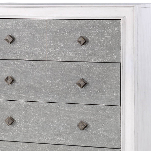 English Elm Katia Transitional Rustic Gray & Weathered Finish Dresser with Felt-Lined Top Drawer and Smooth Glides White 55 L x 22 W x 43 H B2726P248053