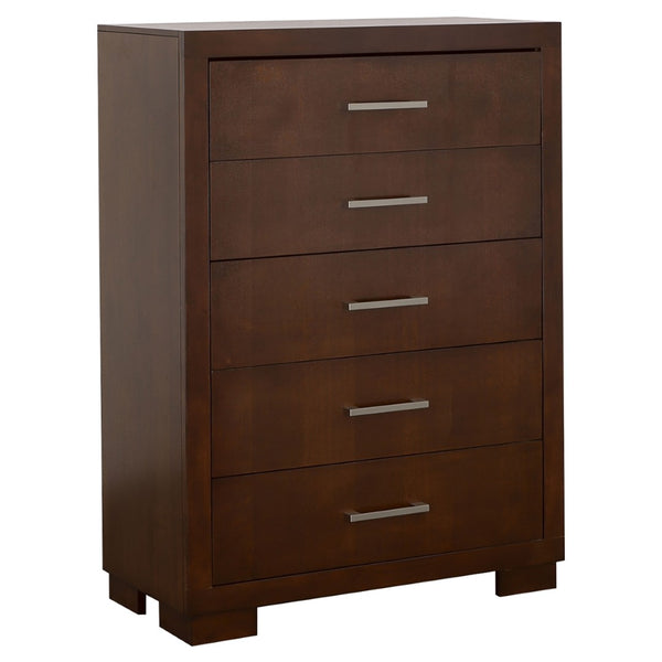 English Elm Polk Five Drawer Chest with Felt Lined Storage and Bracket Feet in Cappuccino Finish B062P447700