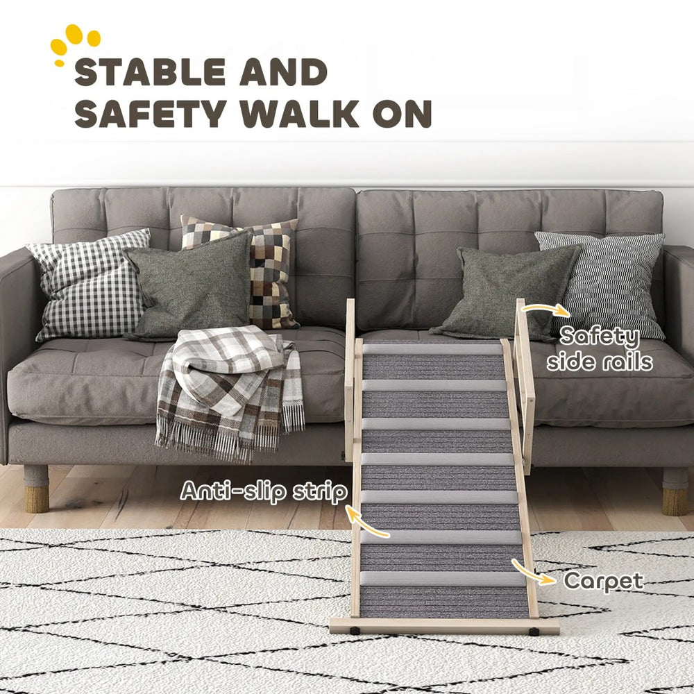 English Elm Dog Ramp with Side Rails Solid Pine Frame Carpeted Surface for Beds and Sofas T3971P412872