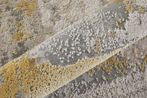 Feizy Rugs Waldor Modern Abstract High-low Pile Area Rug - Elegant Comfort In Gold, Ivory, And Gray Hues Ivory,Gold,Gray Polypropylene,Polyester 7353970fgldbirh13