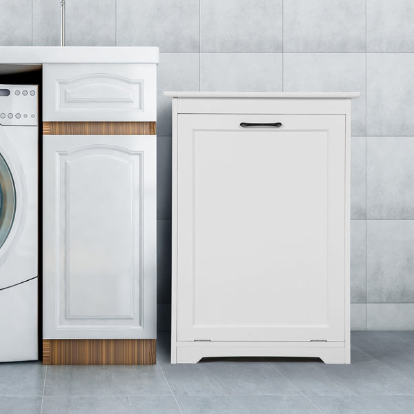 English Elm Trash Cabinet with Adjustable Tilt, White MDF 13-Gallon Hidden Garbage Bin Holder for Home (30.7"H) W2181P357598