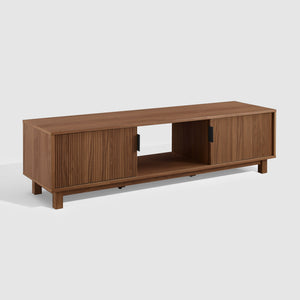 Arundo Mid-century Modern 58" TV Stand with Stylish Reeded Doors, Open Storage & Mocha Finish