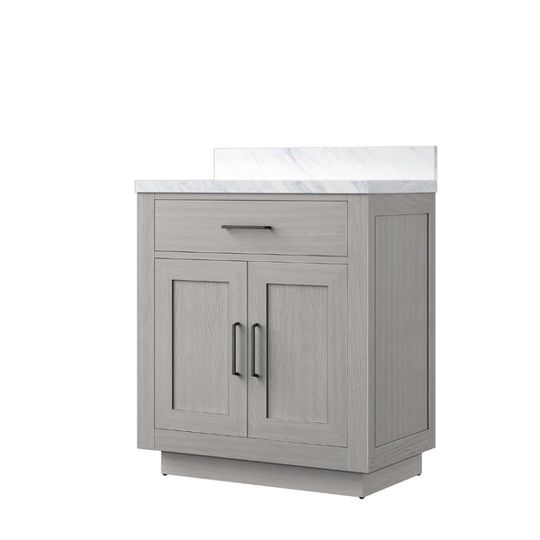 English Elm White Oak Single-Sink Vanity With Luxurious Carrara Marble Top – Compact, Stylish, Durable Design B2731P257660-GIGA