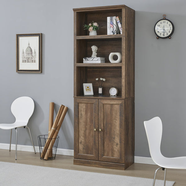 English Elm 1 Doors Bookshelf with USB Port and 3 Open Shelves — Space-Saving Storage Cabinet, Sturdy MDF Design Brown 50.59 L x 21.06 W x 10.63 H WF531476AAD