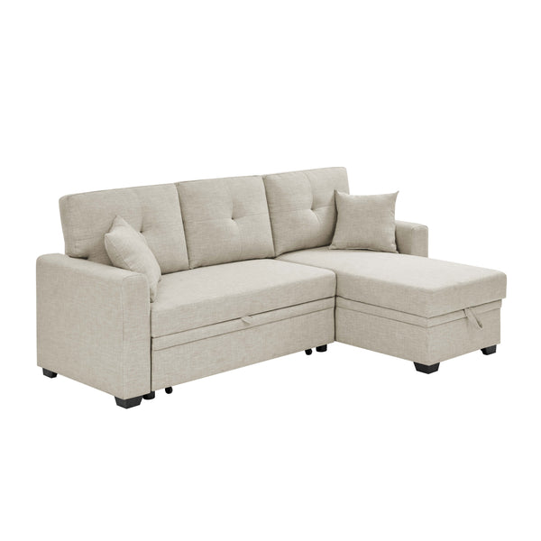 English Elm Upholstered Sleeper Sofa with Chaise & Under-Seat Storage, Reversible L/R, Modern Compact Design Beige B355S00005