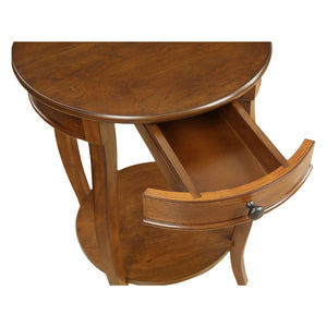 English Elm Round Retro Accent Table with Drawer and Open Shelf on Cabriole Legs for Stylish Living Spaces Walnut B016P310496