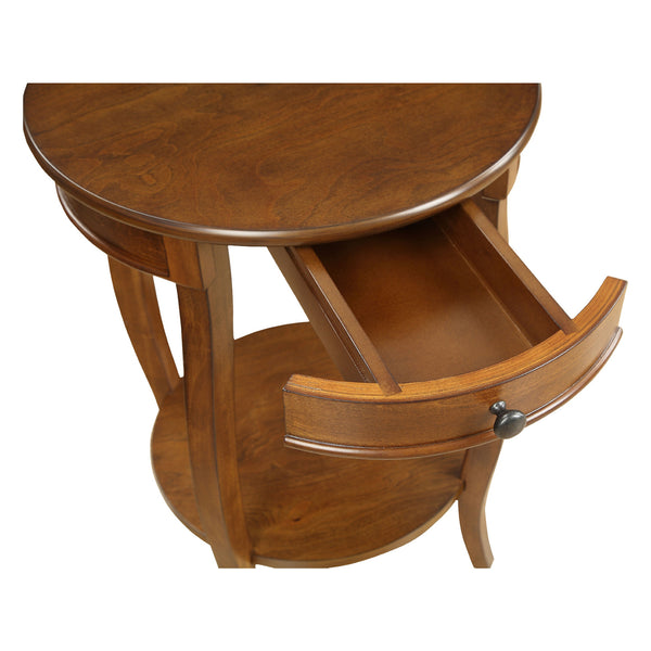 English Elm Round Retro Accent Table with Drawer and Open Shelf on Cabriole Legs for Stylish Living Spaces Walnut B016P310496
