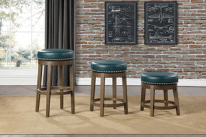 English Elm Round Swivel Stool Set of 2 with Black Faux Leather Seat, Nailhead Trim & Solid Wood Legs, 19.5" H Brown+Green 35.75 L x 21 W x 9.75 H B011P201570
