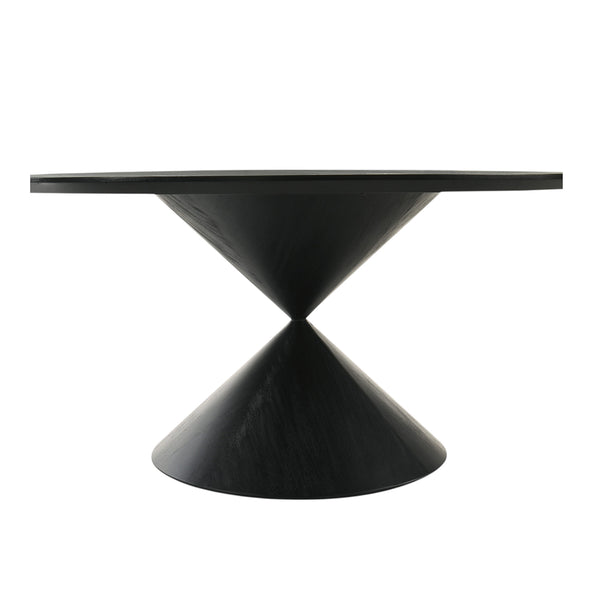 English Elm 59" Round Pedestal Dining Table with Hourglass Base, Ebony Black — Elegant 6-Seat Centerpiece for Modern Gatherings B016S00040