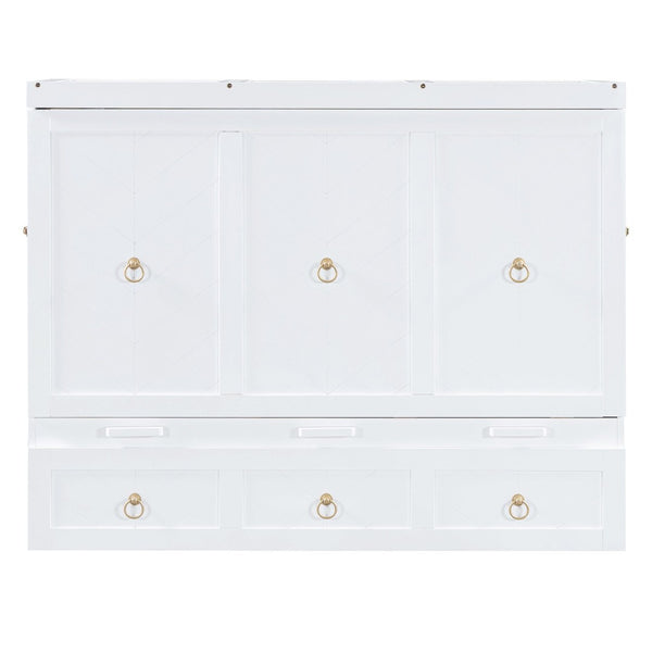 English Elm Queen Murphy Wall Bed with Pull Out Storage Drawer and Built in Usb Charging White LP000428AAK