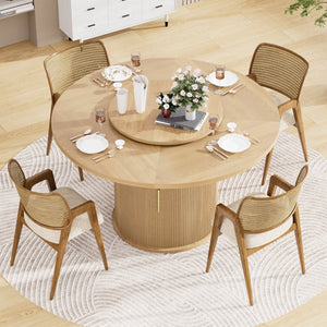 English Elm 55-inch Round Wood Dining Table Seats Six with Turntable Tray and Tiered Storage W1162P357242