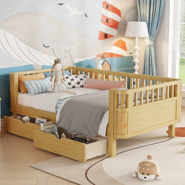 English Elm Twin Kids Platform Bed Teddy Fabric Upholstered with Bunny Cushions and Safety Rails W2593P395956