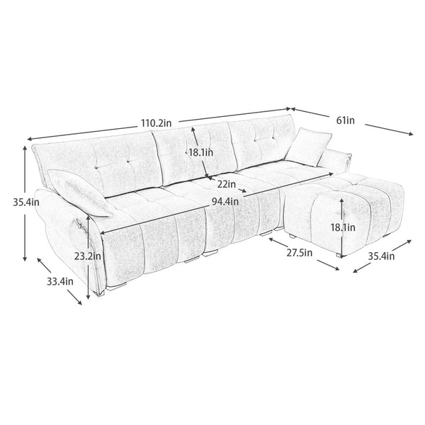 English Elm Three-Seat Sofa Set With Ottoman, Textured Blue Chenille & High-Resilience Cushions For Comfort W714S01149-GIGA
