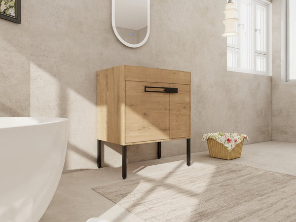 English Elm 30 30 Inch Freestanding Bathroom Vanity Cabinet Dual-Install Wall or Floor, Soft-Close Doors, Metal Handles, Adjustable Shelf, Feet Included W999104320