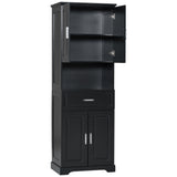 English Elm Tall Bathroom Cabinet With Four Doors, Large Storage Space Open Shelve, Upper Storage Cabinet, Black