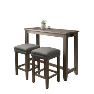 English Elm Transitional Counter Height 3pc Dining Set with USB Charging, Storage Shelves & Padded Seats Gray 53 L x 22 W x 12 H B2741P384392